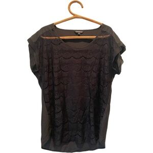 Express Sheer Black Lace Scoop Blouse Top Large $58